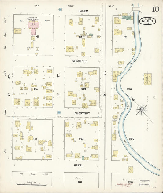 Sanborn Fire Insurance Map from Chico, Butte County, California (1890), Sheet #0010 - Historic Sanborn Fire Insurance Map Print, vintage old map wall art, antique decor, genealogy gift, California California map