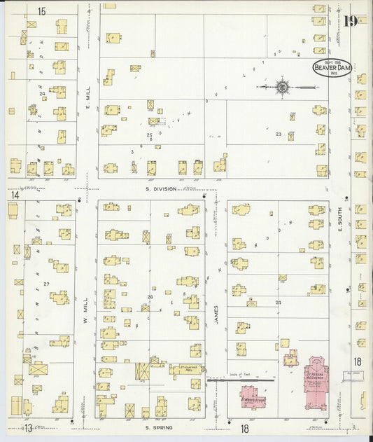 Sanborn Fire Insurance Map from Beaver Dam, Dodge County, Wisconsin (1914), Sheet #0019 - Historic Sanborn Fire Insurance Map Print, vintage old map wall art, antique decor, genealogy gift, Wisconsin Wisconsin map