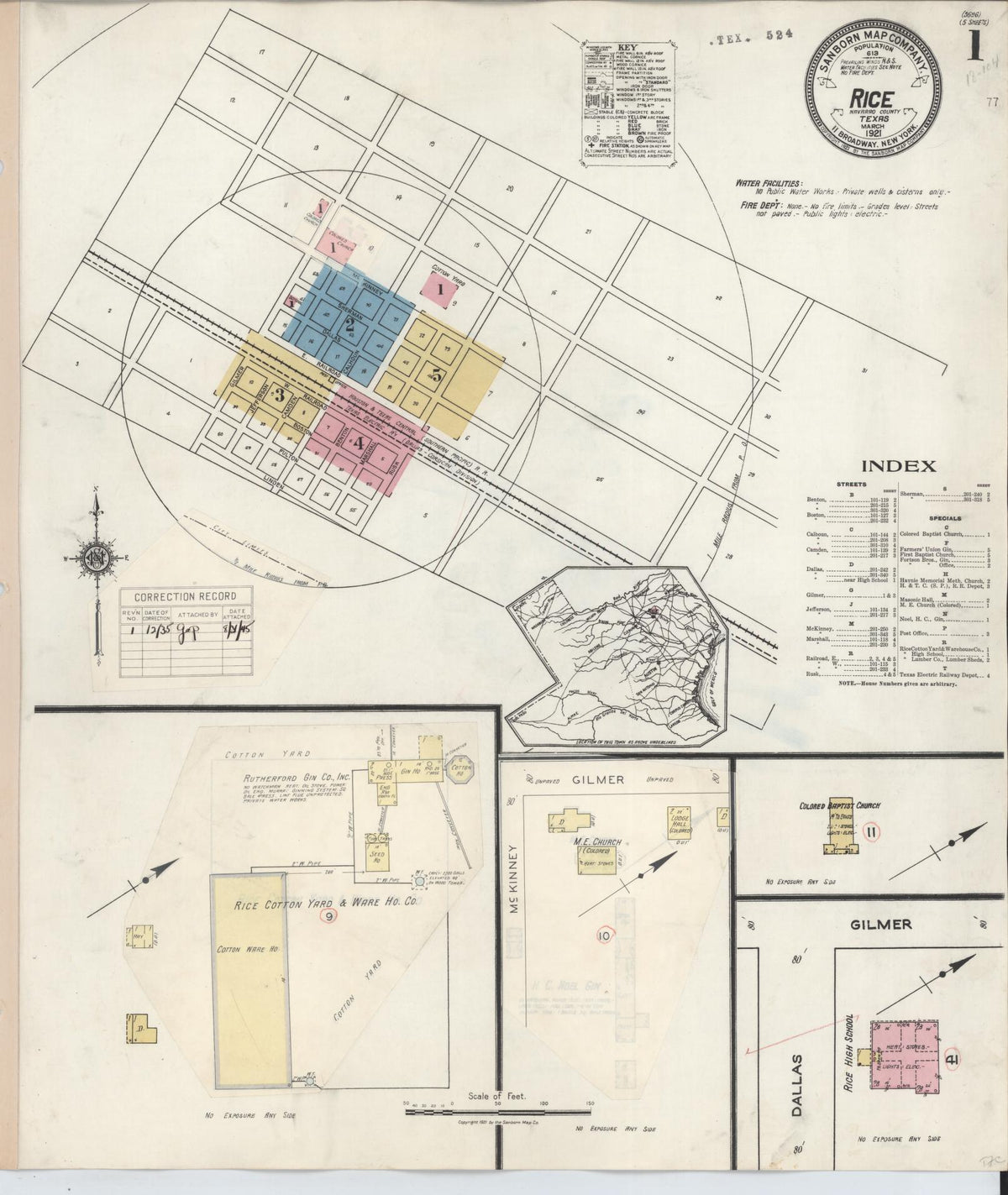 Sanborn Fire Insurance Map from Rice, Navarro County, Texas (1935), Sheet #0001 - Historic Sanborn Fire Insurance Map Print, vintage old map wall art, antique decor, genealogy gift, Texas Texas map