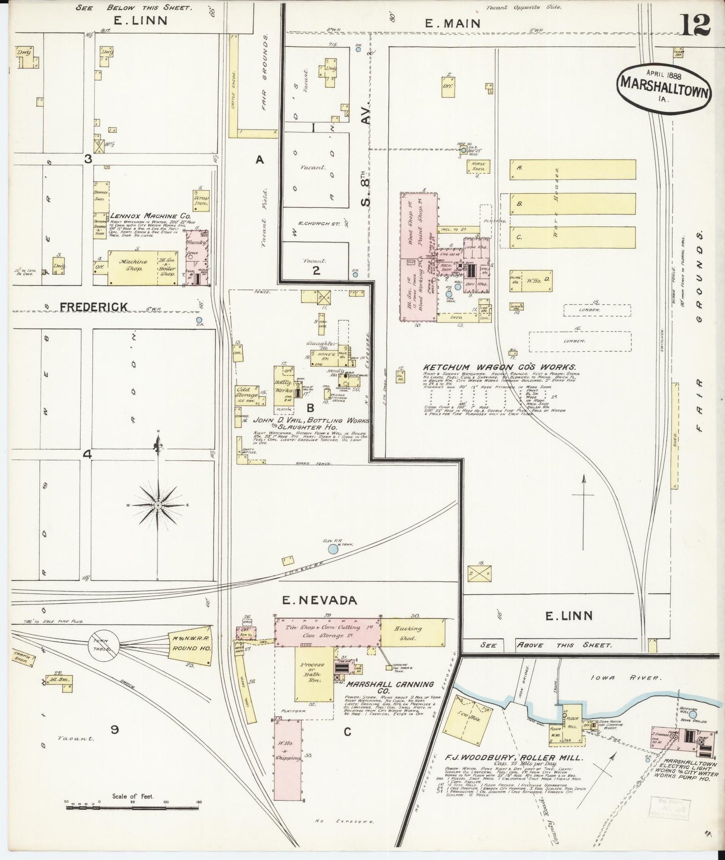 Sanborn Fire Insurance Map from Marshalltown, Marshall County, Iowa (1888), Sheet #0012 - Historic Sanborn Fire Insurance Map Print