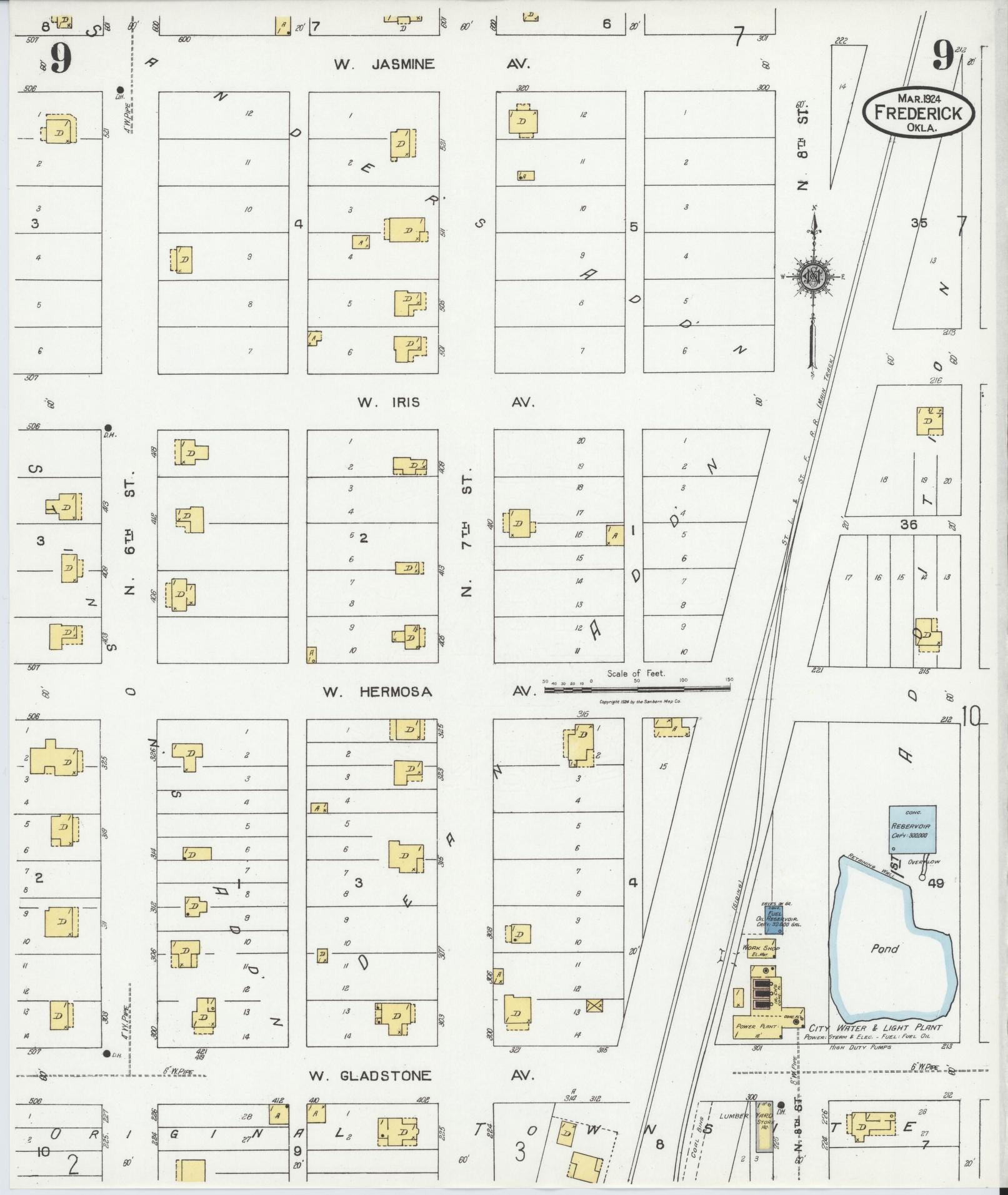 Sanborn Fire Insurance Map from Frederick, Tillman County, Oklahoma (1924), Sheet #0009 - Historic Sanborn Fire Insurance Map Print, vintage old map wall art, antique decor, genealogy gift, Oklahoma Oklahoma map