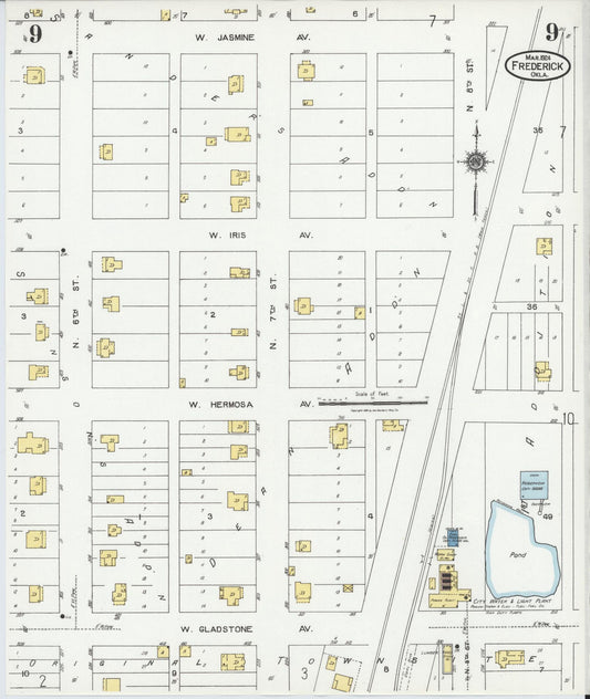 Sanborn Fire Insurance Map from Frederick, Tillman County, Oklahoma (1924), Sheet #0009 - Historic Sanborn Fire Insurance Map Print, vintage old map wall art, antique decor, genealogy gift, Oklahoma Oklahoma map