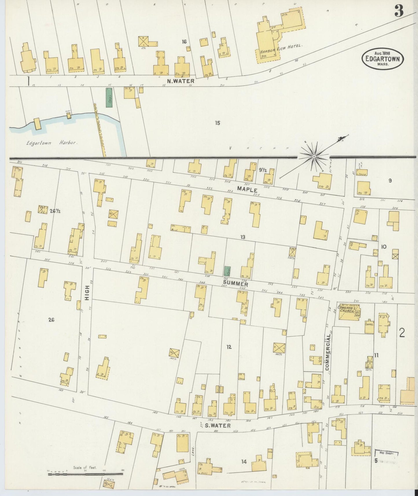 Sanborn Fire Insurance Map from Edgartown, Dukes County, Massachusetts (1898), Sheet #0003 - Complete Map Set gallery image, historic Sanborn map, vintage wall art, Massachusetts Massachusetts
