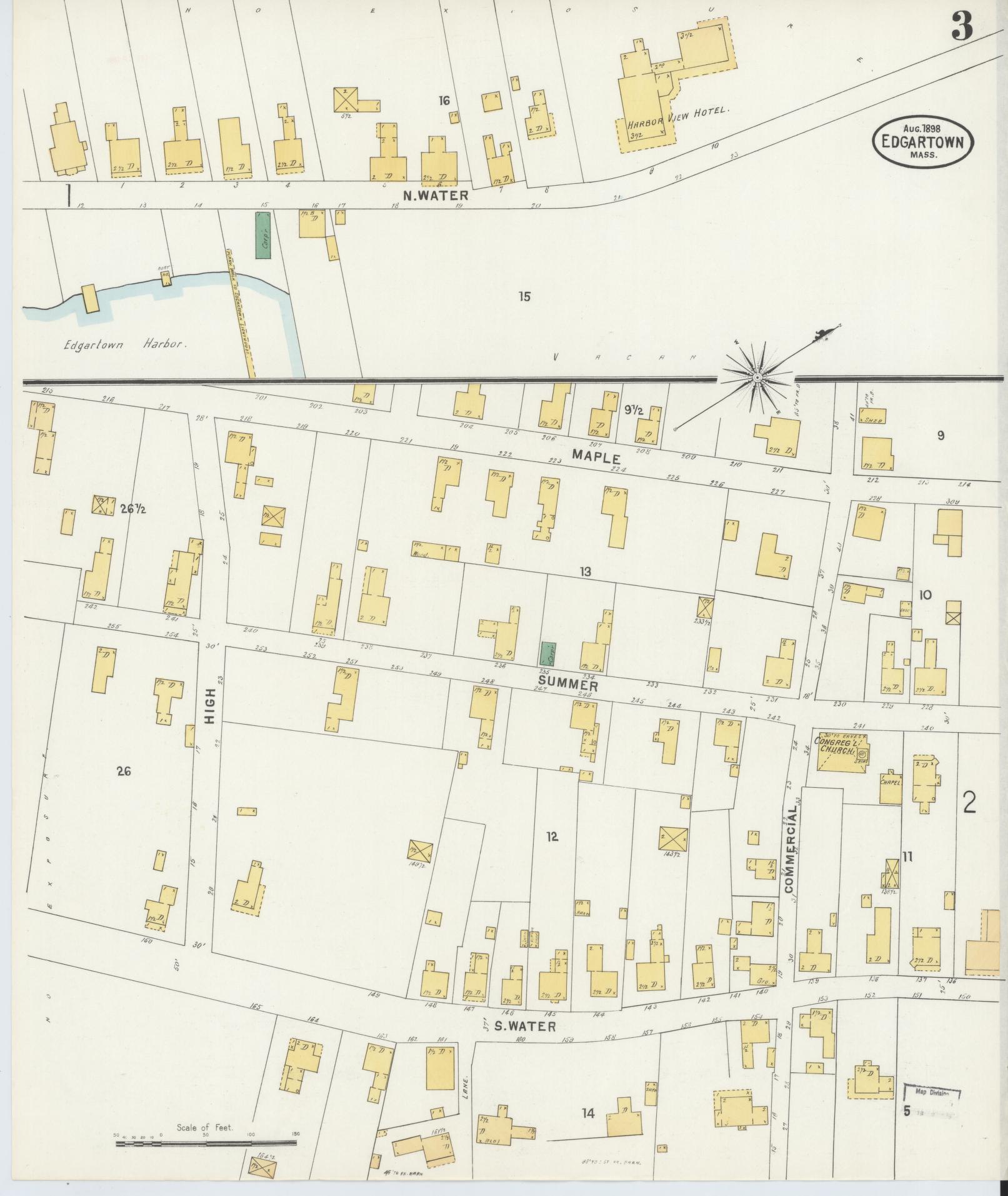 Sanborn Fire Insurance Map from Edgartown, Dukes County, Massachusetts (1898), Sheet #0003 - Complete Map Set gallery image, historic Sanborn map, vintage wall art, Massachusetts Massachusetts