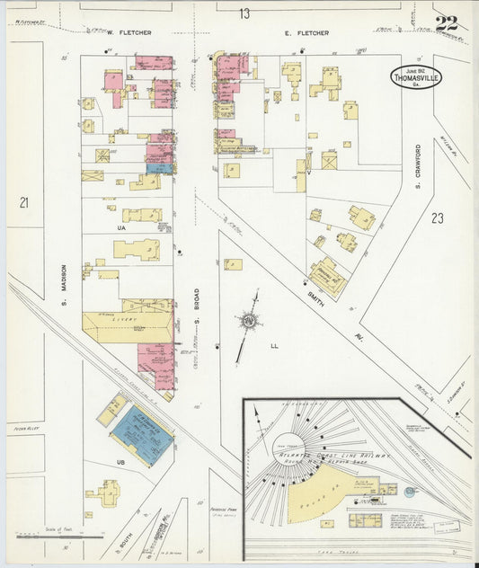 Sanborn Fire Insurance Map from Thomasville, Thomas County, Georgia (1912), Sheet #0022 - Historic Sanborn Fire Insurance Map Print, vintage old map wall art, antique decor, genealogy gift, Georgia Georgia map