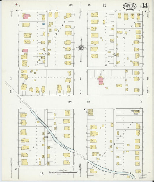 Sanborn Fire Insurance Map from Greeley, Weld County, Colorado (1918), Sheet #0014 - Historic Sanborn Fire Insurance Map Print, vintage old map wall art, antique decor, genealogy gift, Colorado Colorado map