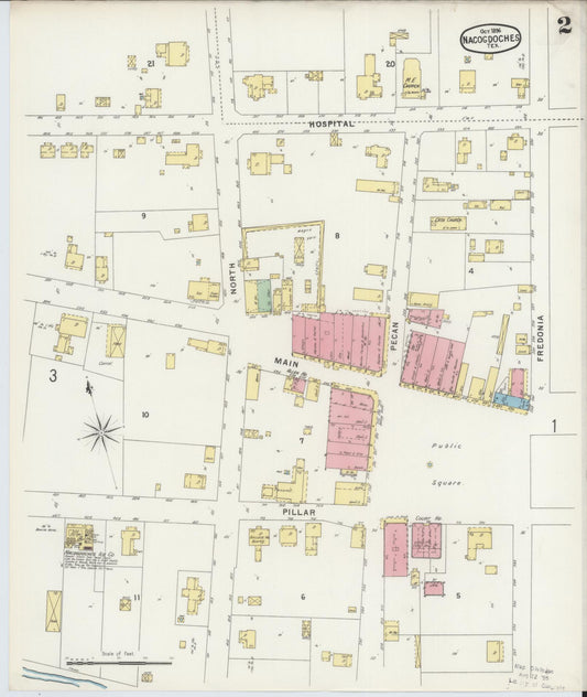 Sanborn Fire Insurance Map from Nacogdoches, Nacogdoches County, Texas (1896), Sheet #0002 - Historic Sanborn Fire Insurance Map Print, vintage old map wall art, antique decor, genealogy gift, Texas Texas map