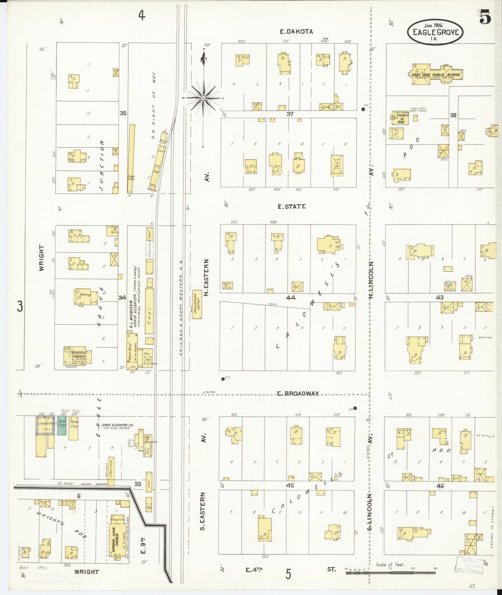 Sanborn Fire Insurance Map from Eagle Grove, Wright County, Iowa (1906), Sheet #0005 - Historic Sanborn Fire Insurance Map Print, vintage old map wall art