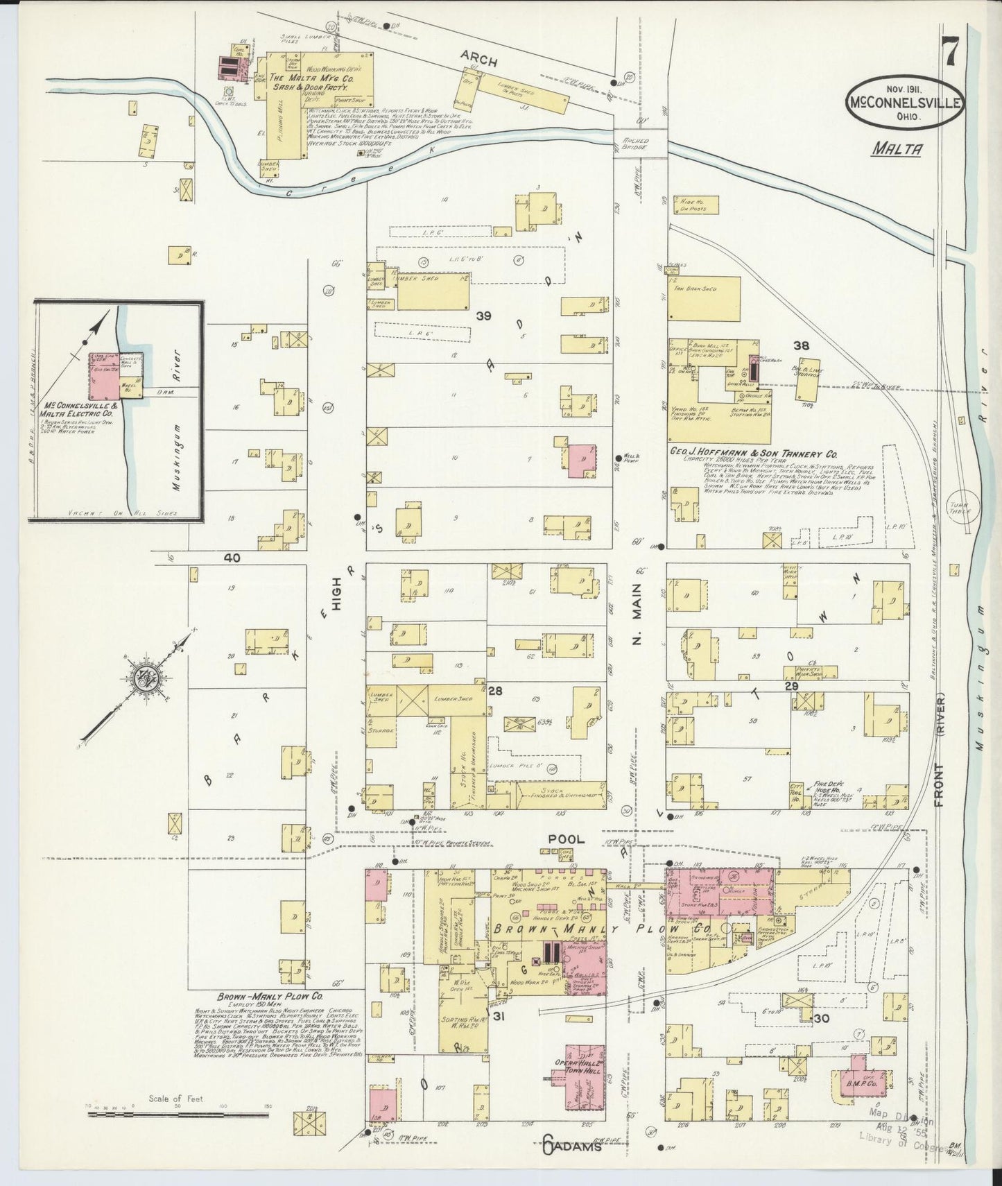 Sanborn Fire Insurance Map from McConnelsville, Morgan County, Ohio (1911), Sheet #0007 - Historic Sanborn Fire Insurance Map Print, vintage old map wall art, antique decor, genealogy gift, Ohio Ohio map