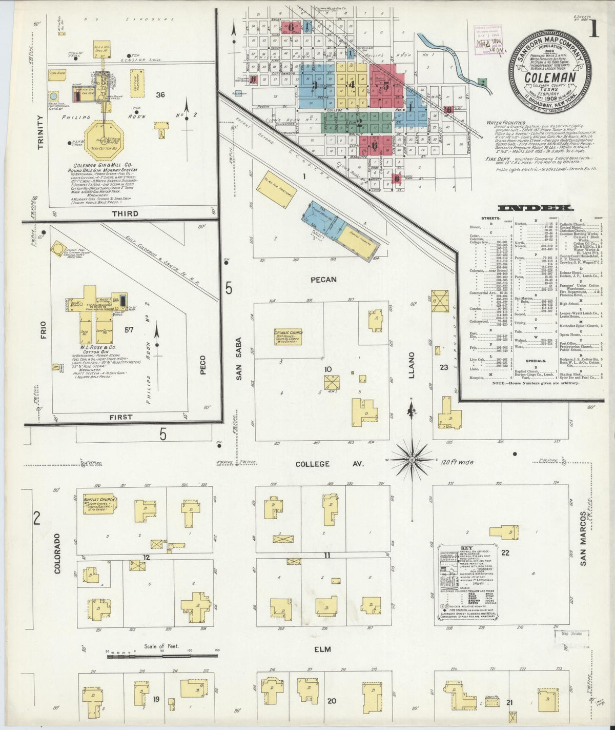 Sanborn Fire Insurance Map from Coleman, Coleman County, Texas (1909), Sheet #0001 - Complete Map Set gallery image, historic Sanborn map, vintage wall art, Texas Texas