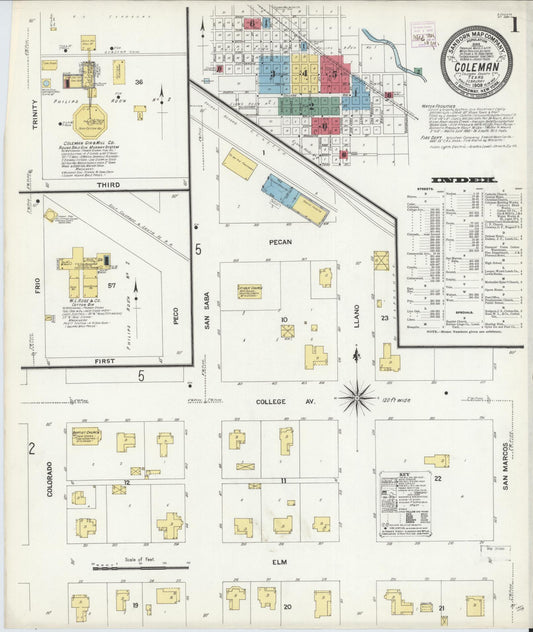 Sanborn Fire Insurance Map from Coleman, Coleman County, Texas (1909), Sheet #0001 - Complete Map Set gallery image, historic Sanborn map, vintage wall art, Texas Texas