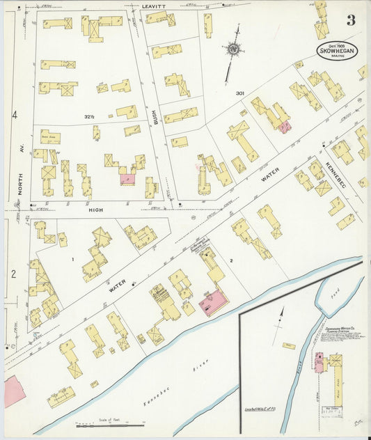 Sanborn Fire Insurance Map from Skowhegan, Somerset County, Maine (1909), Sheet #0003 - Historic Sanborn Fire Insurance Map Print, vintage old map wall art, antique decor, genealogy gift, Maine Maine map