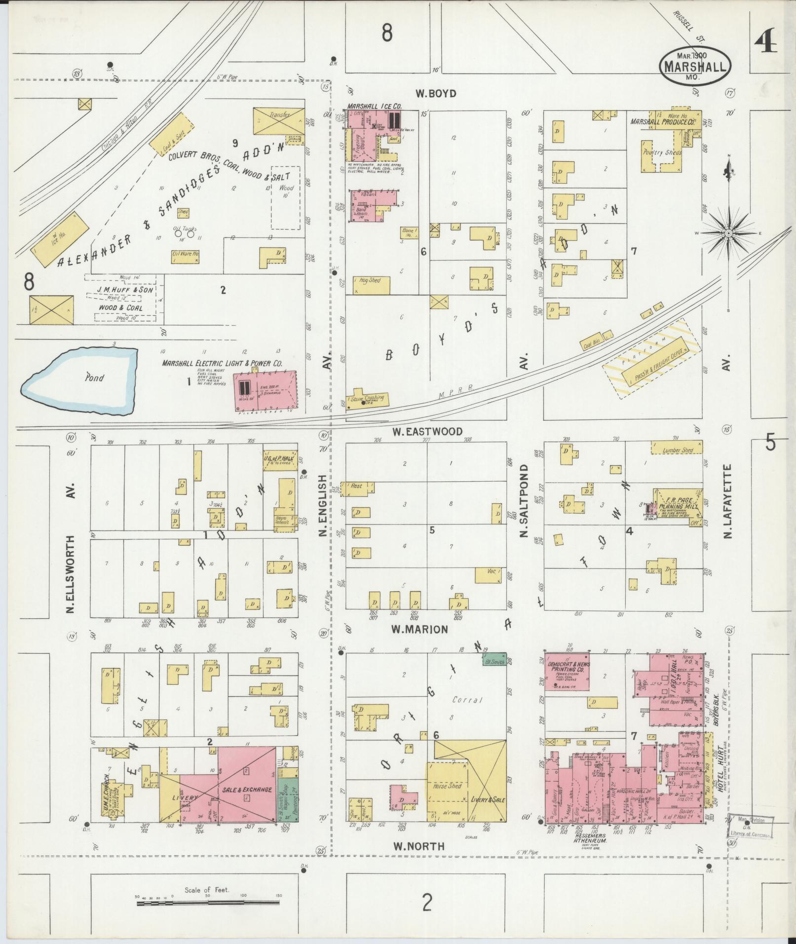 Sanborn Fire Insurance Map from Marshall, Saline County, Missouri (1900), Sheet #0004 - Complete Map Set gallery image, historic Sanborn map, vintage wall art, Missouri Missouri