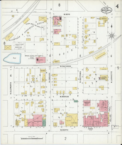 Sanborn Fire Insurance Map from Marshall, Saline County, Missouri (1900), Sheet #0004 - Complete Map Set gallery image, historic Sanborn map, vintage wall art, Missouri Missouri