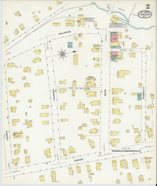 Sanborn Fire Insurance Map from Candor, Tioga County, New York (1908), Sheet #0002 - Historic Sanborn Fire Insurance Map Print, vintage old map wall art, antique decor, genealogy gift, New York New York map