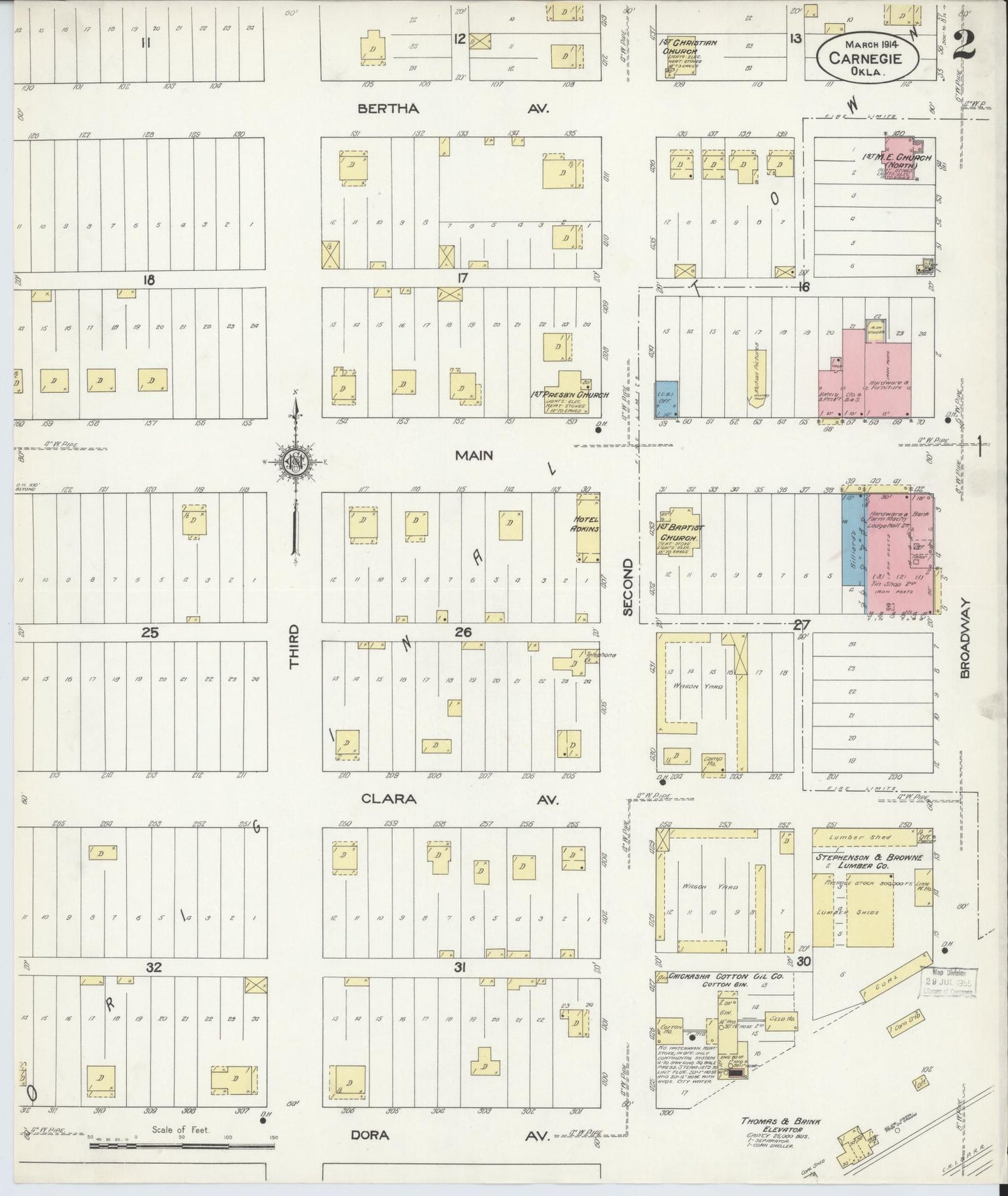 Sanborn Fire Insurance Map from Carnegie, Caddo County, Oklahoma (1914), Sheet #0002 - Historic Sanborn Fire Insurance Map Print, vintage old map wall art, antique decor, genealogy gift, Oklahoma Oklahoma map