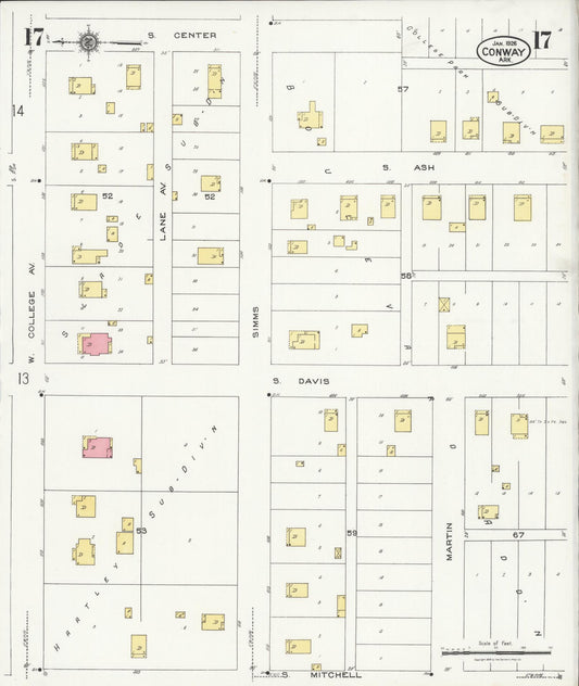 Sanborn Fire Insurance Map from Conway, Faulkner County, Arkansas (1926), Sheet #0017 - Historic Sanborn Fire Insurance Map Print, vintage old map wall art, antique decor, genealogy gift, Arkansas Arkansas map