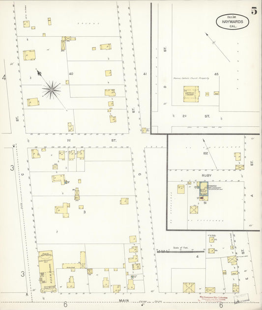 Sanborn Fire Insurance Map from Hayward, Alameda County, California (1896), Sheet #0005 - Historic Sanborn Fire Insurance Map Print, vintage old map wall art, antique decor, genealogy gift, California California map