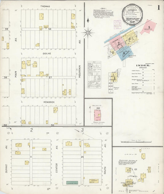 Sanborn Fire Insurance Map from Northport, Stevens County, Washington (1901), Sheet #0001 - Complete Map Set gallery image, historic Sanborn map, vintage wall art, Washington Washington