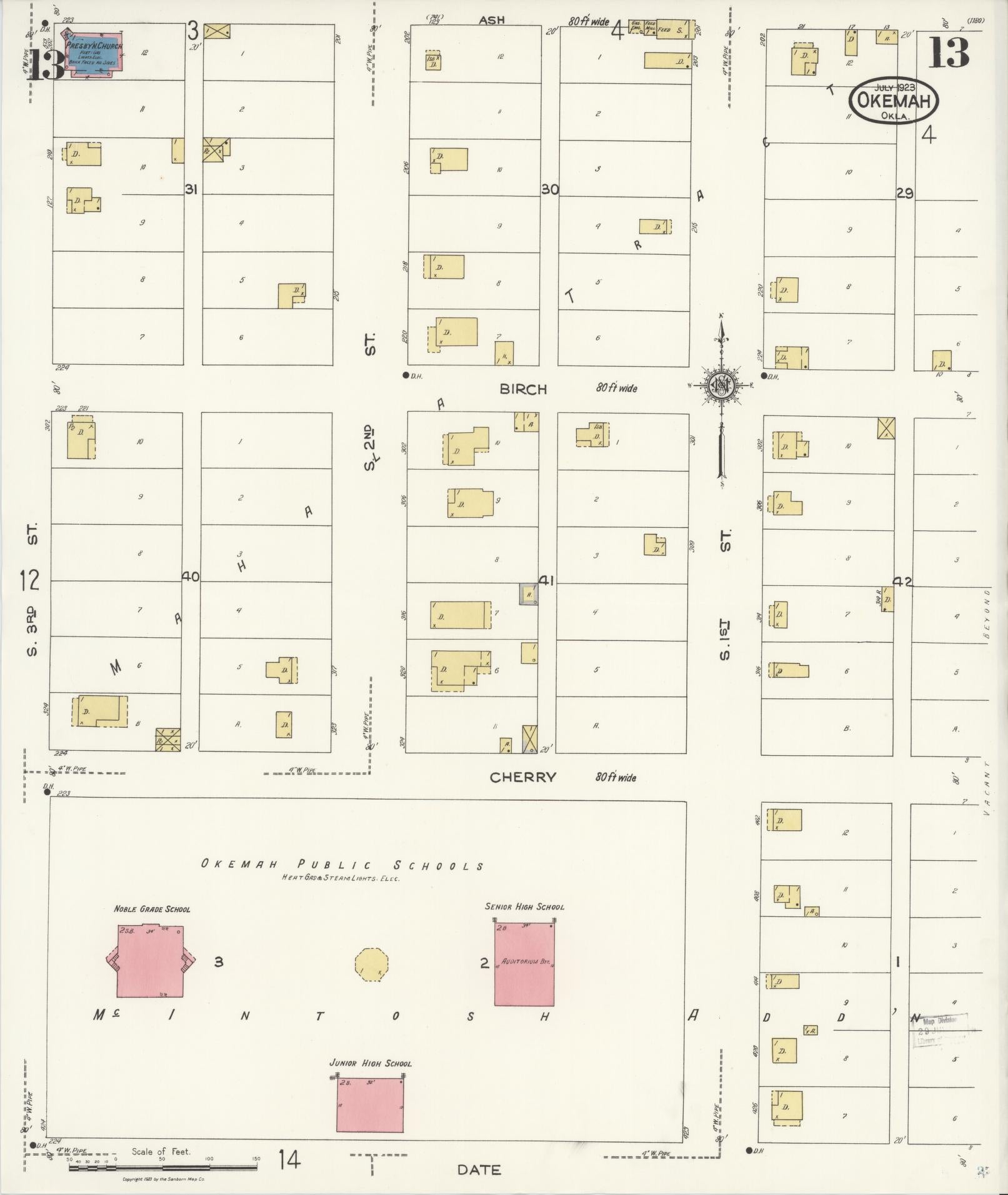 Sanborn Fire Insurance Map from Okemah, Okfuskee County, Oklahoma (1923), Sheet #0013 - Complete Map Set gallery image, historic Sanborn map, vintage wall art, Oklahoma Oklahoma