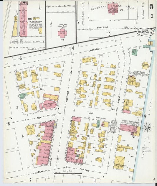 Sanborn Fire Insurance Map from Wyandotte, Wayne County, Michigan (1900), Sheet #0005 - Historic Sanborn Fire Insurance Map Print, vintage old map wall art, antique decor, genealogy gift, Michigan Michigan map