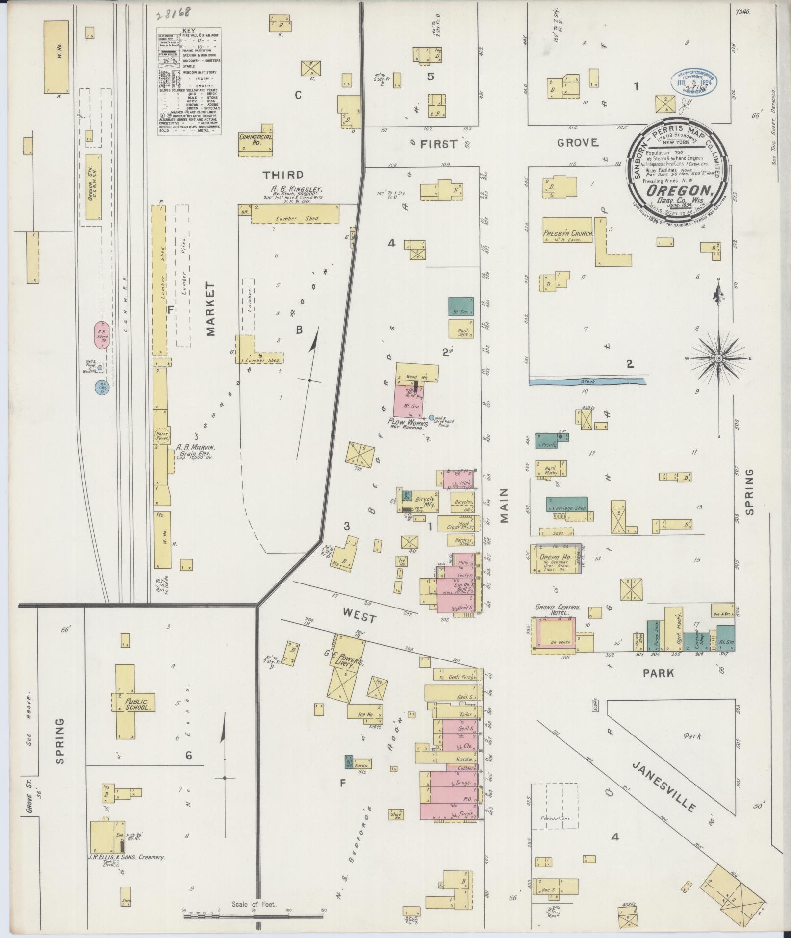 Sanborn Fire Insurance Map from Oregon, Dane County, Wisconsin (1894), Sheet #0001 - Historic Sanborn Fire Insurance Map Print, vintage old map wall art, antique decor, genealogy gift, Oregon Oregon map