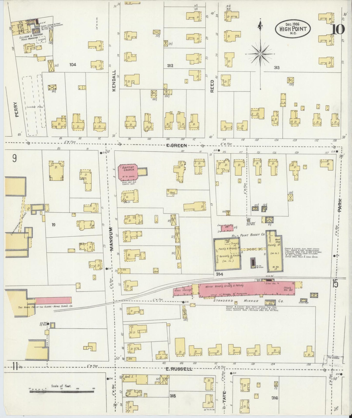 Sanborn Fire Insurance Map from High Point, Guilford County, North Carolina (1906), Sheet #0010 - Complete Map Set gallery image, historic Sanborn map, vintage wall art, North Carolina North Carolina