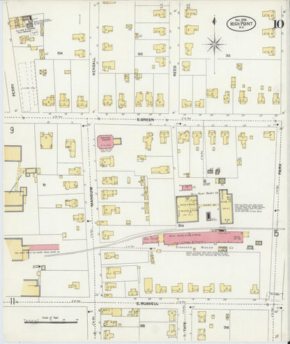 Sanborn Fire Insurance Map from High Point, Guilford County, North Carolina (1906), Sheet #0010 - Complete Map Set gallery image, historic Sanborn map, vintage wall art, North Carolina North Carolina