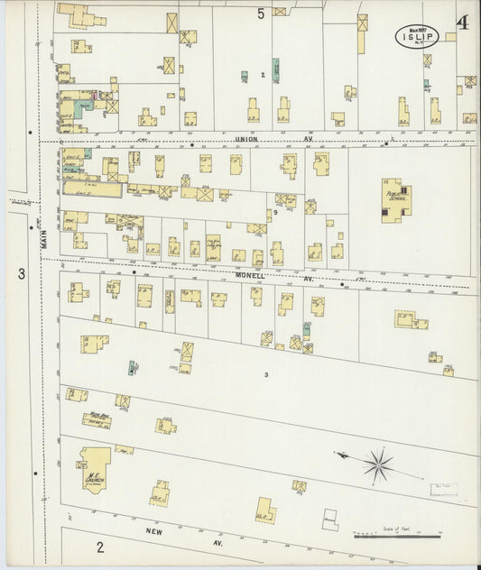 Sanborn Fire Insurance Map from Islip, Suffolk County, New York (1897), Sheet #0004 - Historic Sanborn Fire Insurance Map Print, vintage old map wall art, antique decor, genealogy gift, New York New York map