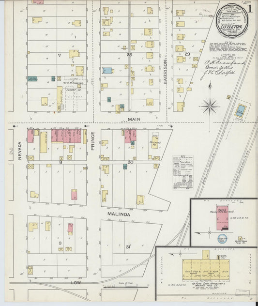 Sanborn Fire Insurance Map from Littleton, Arapahoe County, Colorado (1893), Sheet #0001 - Historic Sanborn Fire Insurance Map Print, vintage old map wall art, antique decor, genealogy gift, Colorado Colorado map