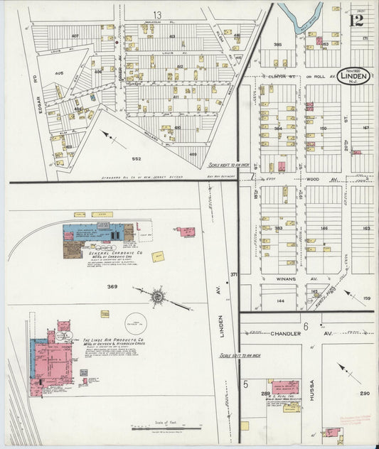 Sanborn Fire Insurance Map from Linden, Union County, New Jersey (1920), Sheet #0012 - Historic Sanborn Fire Insurance Map Print, vintage old map wall art, antique decor, genealogy gift, New Jersey New Jersey map