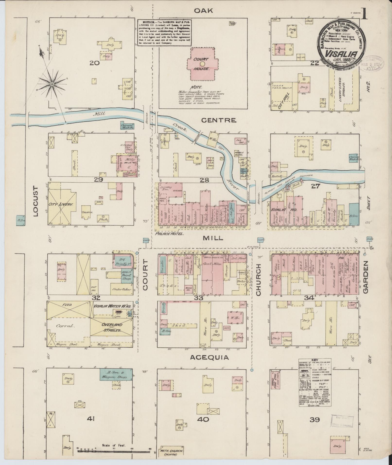 Sanborn Fire Insurance Map from Visalia, Tulare County, California. (1885) – Historic Sanborn Fire Insurance Map Print