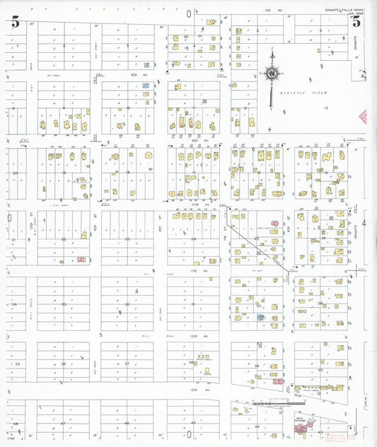 Sanborn Fire Insurance Map from Granite Falls, Yellow Medicine And Chippewa Counties, Minnesota (1949), Sheet #0005 - Historic Sanborn Fire Insurance Map Print, vintage old map wall art, antique decor, genealogy gift, Minnesota Minnesota map