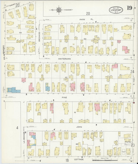 Sanborn Fire Insurance Map from Lockport, Niagara County, New York (1914), Sheet #0019 - Historic Sanborn Fire Insurance Map Print, vintage old map wall art, antique decor, genealogy gift, New York New York map