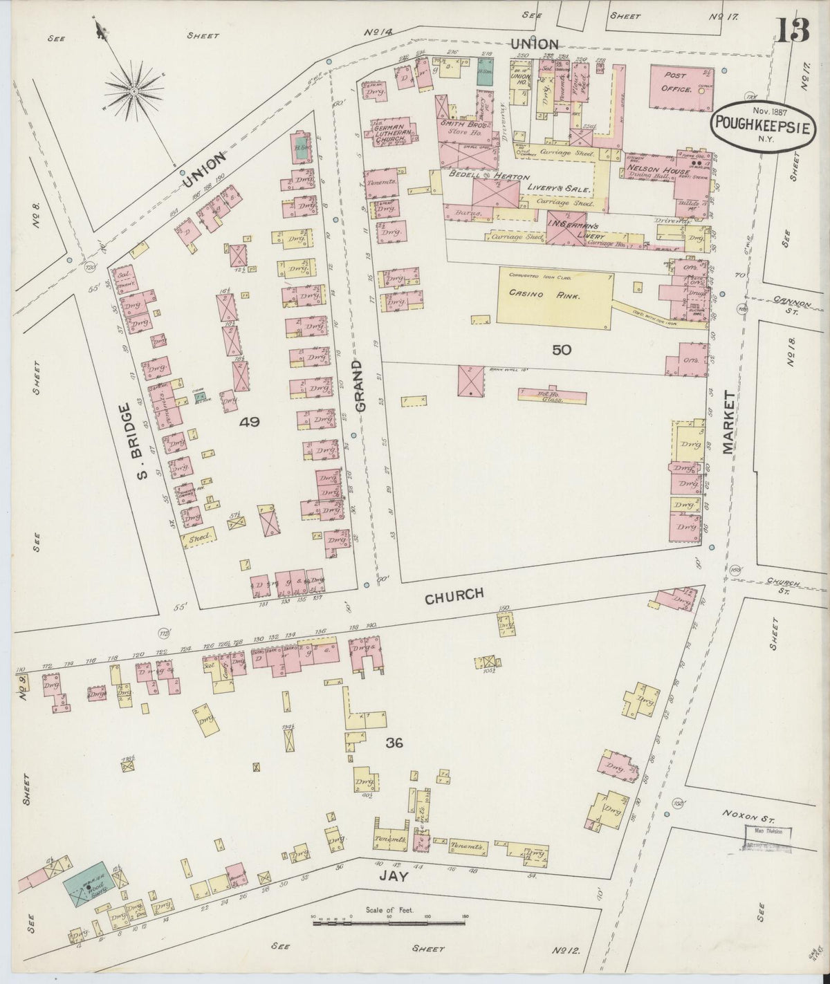 Sanborn Fire Insurance Map from Poughkeepsie, Dutchess County, New York (1887), Sheet #0013 - Complete Map Set gallery image, historic Sanborn map, vintage wall art, New York New York