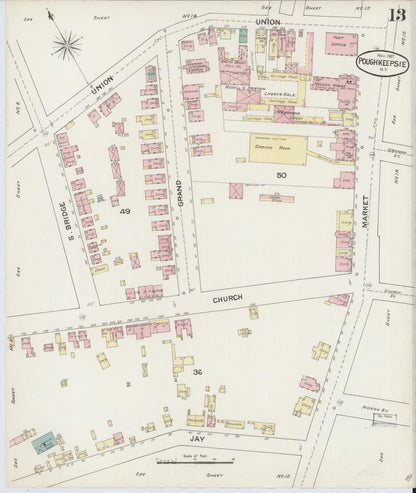 Sanborn Fire Insurance Map from Poughkeepsie, Dutchess County, New York (1887), Sheet #0013 - Complete Map Set gallery image, historic Sanborn map, vintage wall art, New York New York