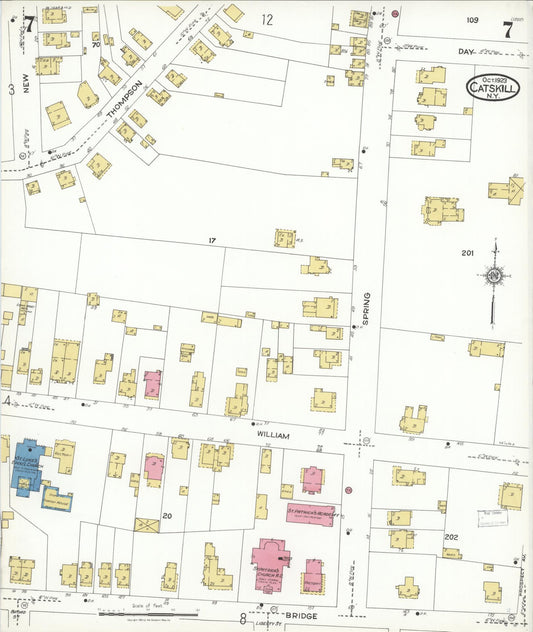 Sanborn Fire Insurance Map from Catskill, Greene County, New York (1923), Sheet #0007 - Historic Sanborn Fire Insurance Map Print, vintage old map wall art, antique decor, genealogy gift, New York New York map