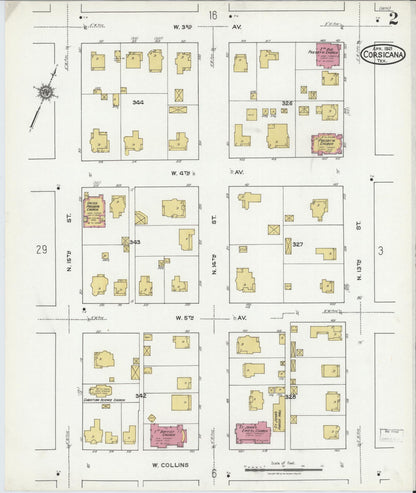 Sanborn Fire Insurance Map from Corsicana, Navarro County, Texas (1921), Sheet #0002 - Complete Map Set gallery image, historic Sanborn map, vintage wall art, Texas Texas