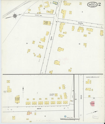 Sanborn Fire Insurance Map from Dayville, Windbam County, Connecticut (1917), Sheet #0002 - Complete Map Set gallery image, historic Sanborn map, vintage wall art, Connecticut Connecticut