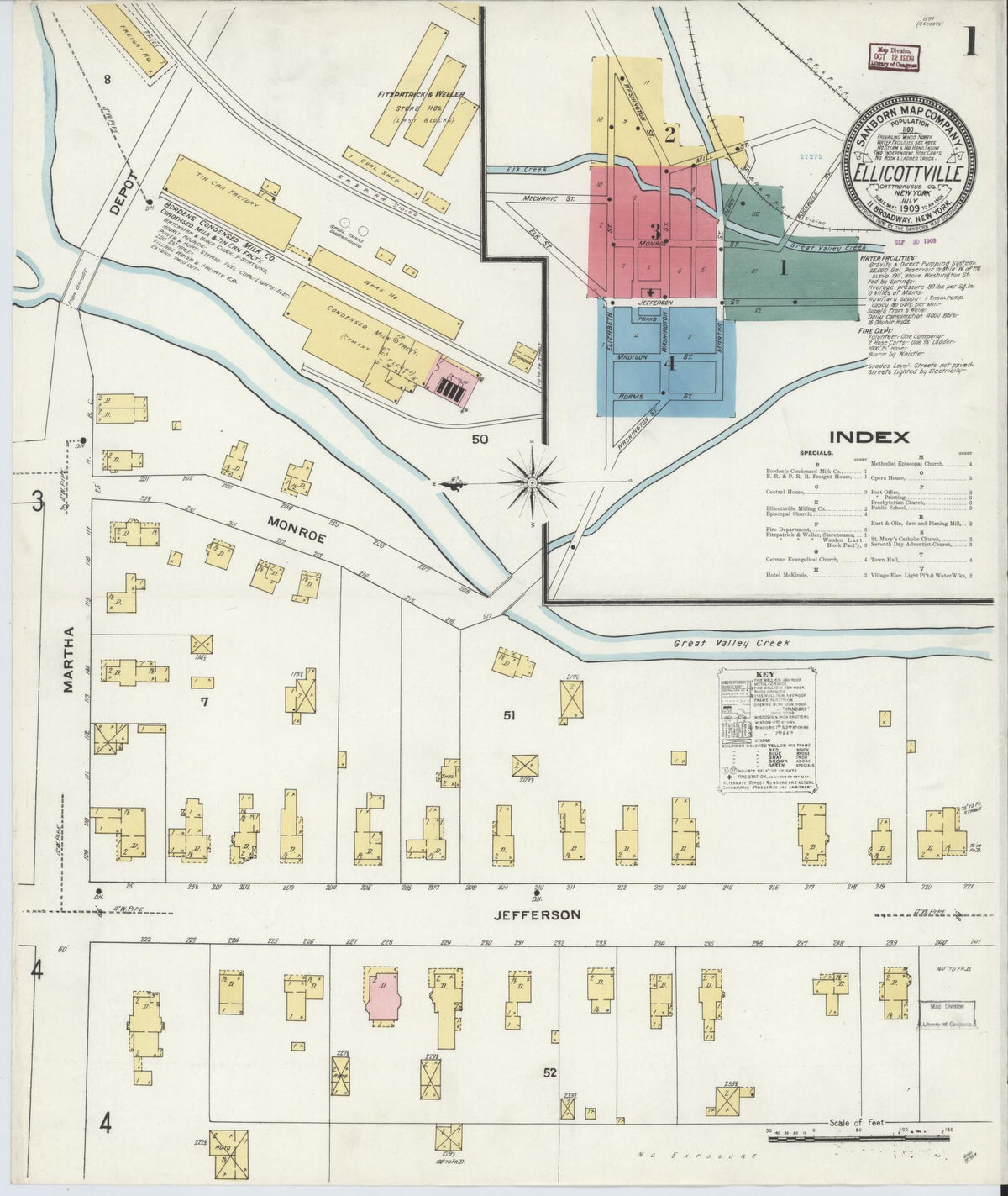 Sanborn Fire Insurance Map from Ellicottville, Cattaraugus County, New York (1909), Sheet #0001 - Complete Map Set gallery image, historic Sanborn map, vintage wall art, New York New York