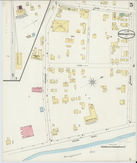 Sanborn Fire Insurance Map from Narragansett Pier, Washington County, Rhode Island (1896), Sheet #0005 - Historic Sanborn Fire Insurance Map Print, vintage old map wall art, antique decor, genealogy gift, Rhode Island Rhode Island map