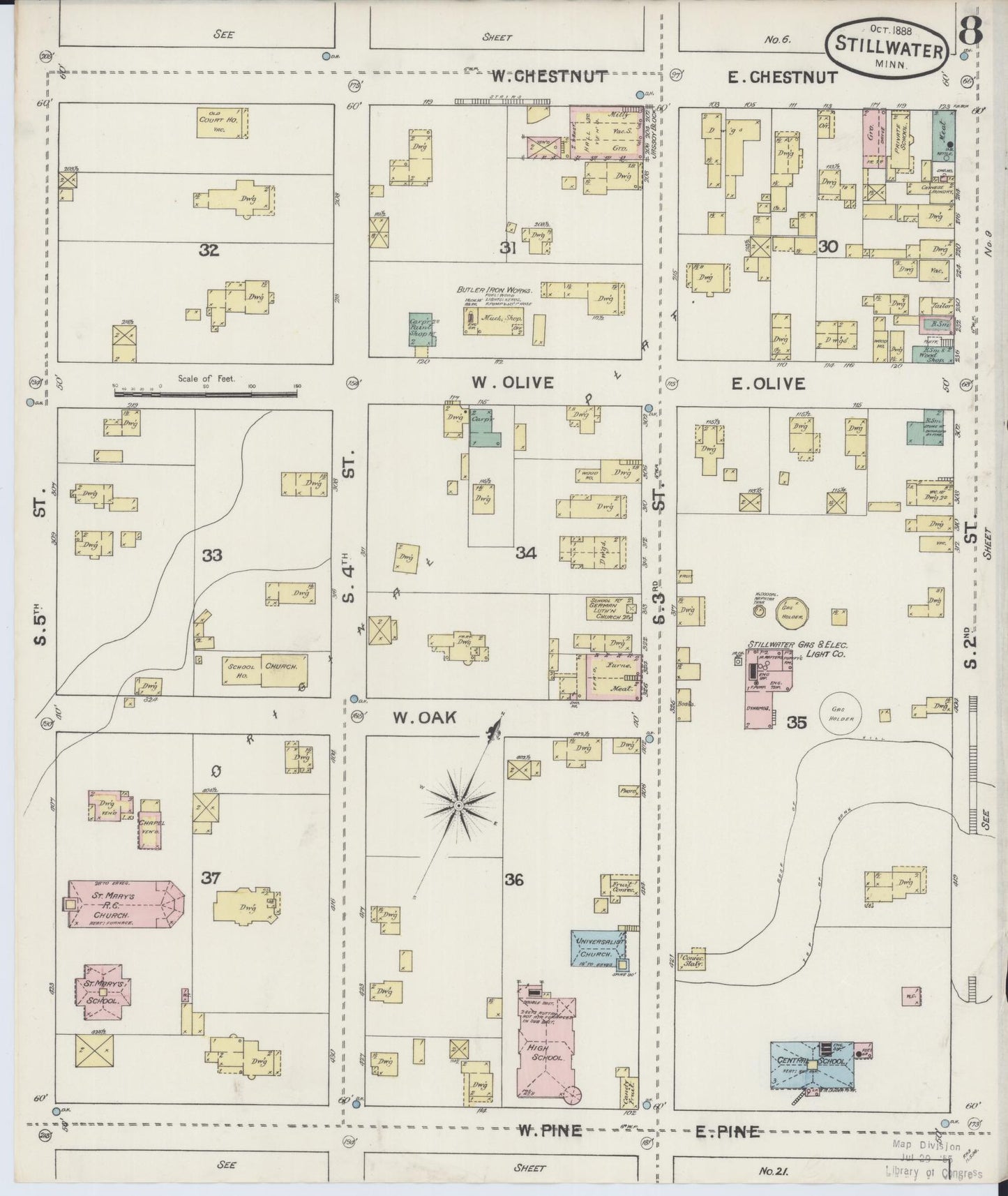 Sanborn Fire Insurance Map from Stillwater, Washington County, Minnesota (1888), Sheet #0008 - Complete Map Set gallery image, historic Sanborn map, vintage wall art, Minnesota Minnesota