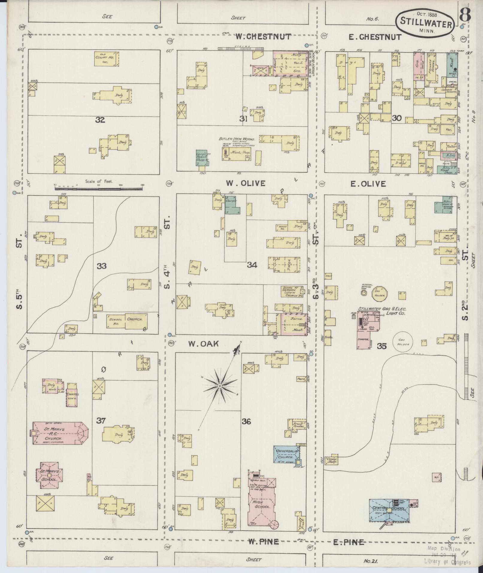 Sanborn Fire Insurance Map from Stillwater, Washington County, Minnesota (1888), Sheet #0008 - Complete Map Set gallery image, historic Sanborn map, vintage wall art, Minnesota Minnesota