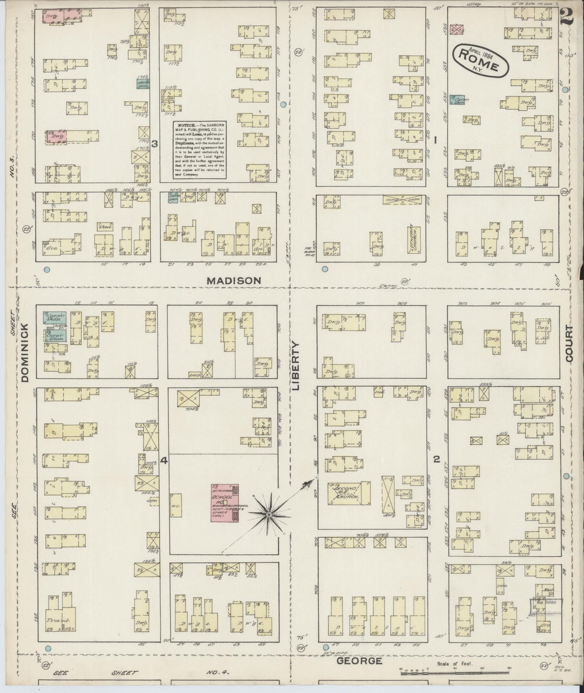 Sanborn Fire Insurance Map from Rome, Oneida County, New York (1884), Sheet #0002 - Historic Sanborn Fire Insurance Map Print, vintage old map wall art, antique decor, genealogy gift, New York New York map