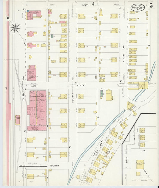 Sanborn Fire Insurance Map from Ford City, Armstrong County, Pennsylvania (1908), Sheet #0005 - Historic Sanborn Fire Insurance Map Print, vintage old map wall art, antique decor, genealogy gift, Pennsylvania Pennsylvania map