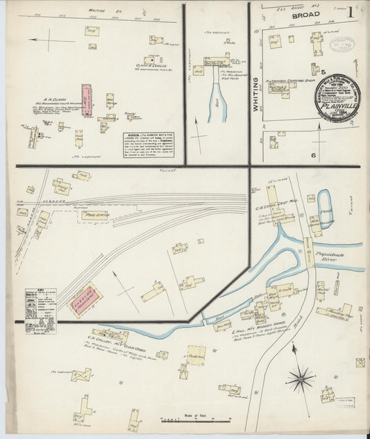 Sanborn Fire Insurance Map from Plainville, Hartford County, Connecticut (1884), Sheet #0001 - Historic Sanborn Fire Insurance Map Print, vintage old map wall art, antique decor, genealogy gift, Connecticut Connecticut map
