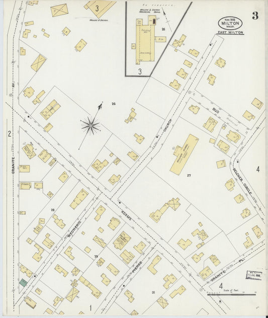 Sanborn Fire Insurance Map from Milton, Norfolk County, Massachusetts (1906), Sheet #0003 - Historic Sanborn Fire Insurance Map Print, vintage old map wall art, antique decor, genealogy gift, Massachusetts Massachusetts map