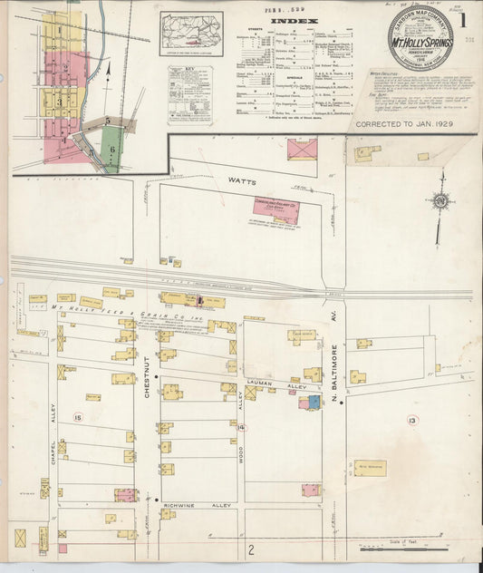 Sanborn Fire Insurance Map from Mount Holly Springs, Cumberland County, Pennsylvania (1929), Sheet #0001 - Complete Map Set gallery image, historic Sanborn map, vintage wall art, Pennsylvania Pennsylvania