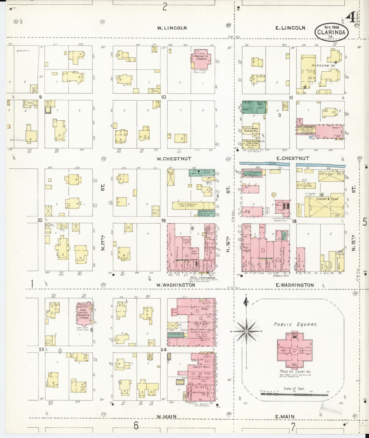 Sanborn Fire Insurance Map from Clarinda, Page County, Iowa (1906), Sheet #0004 - Historic Sanborn Fire Insurance Map Print, vintage old map wall art