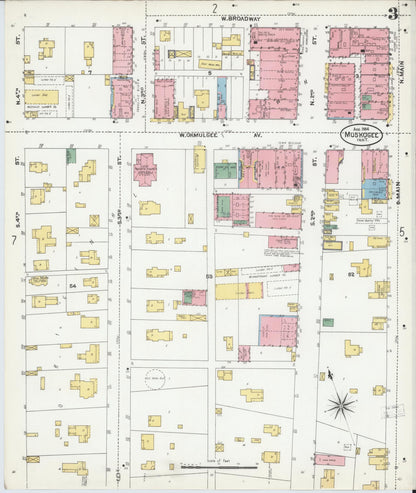 Sanborn Fire Insurance Map from Muskogee, Muskogee County, Oklahoma (1904), Sheet #0003 - Complete Map Set gallery image, historic Sanborn map, vintage wall art, Oklahoma Oklahoma